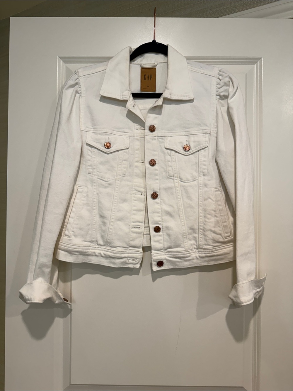 GAP White Women's Denim Jacket with Button-Front